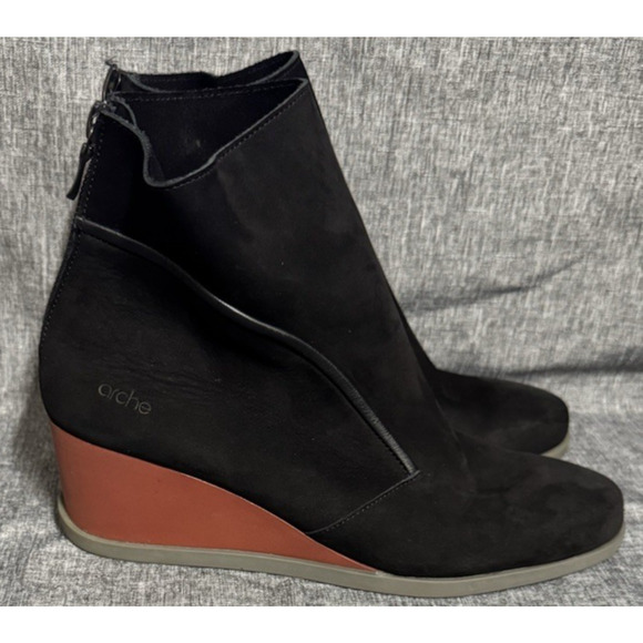 Arche Ankle Boots Suede French Black Red platafform Size Eu 37 US 6 - Picture 1 of 8